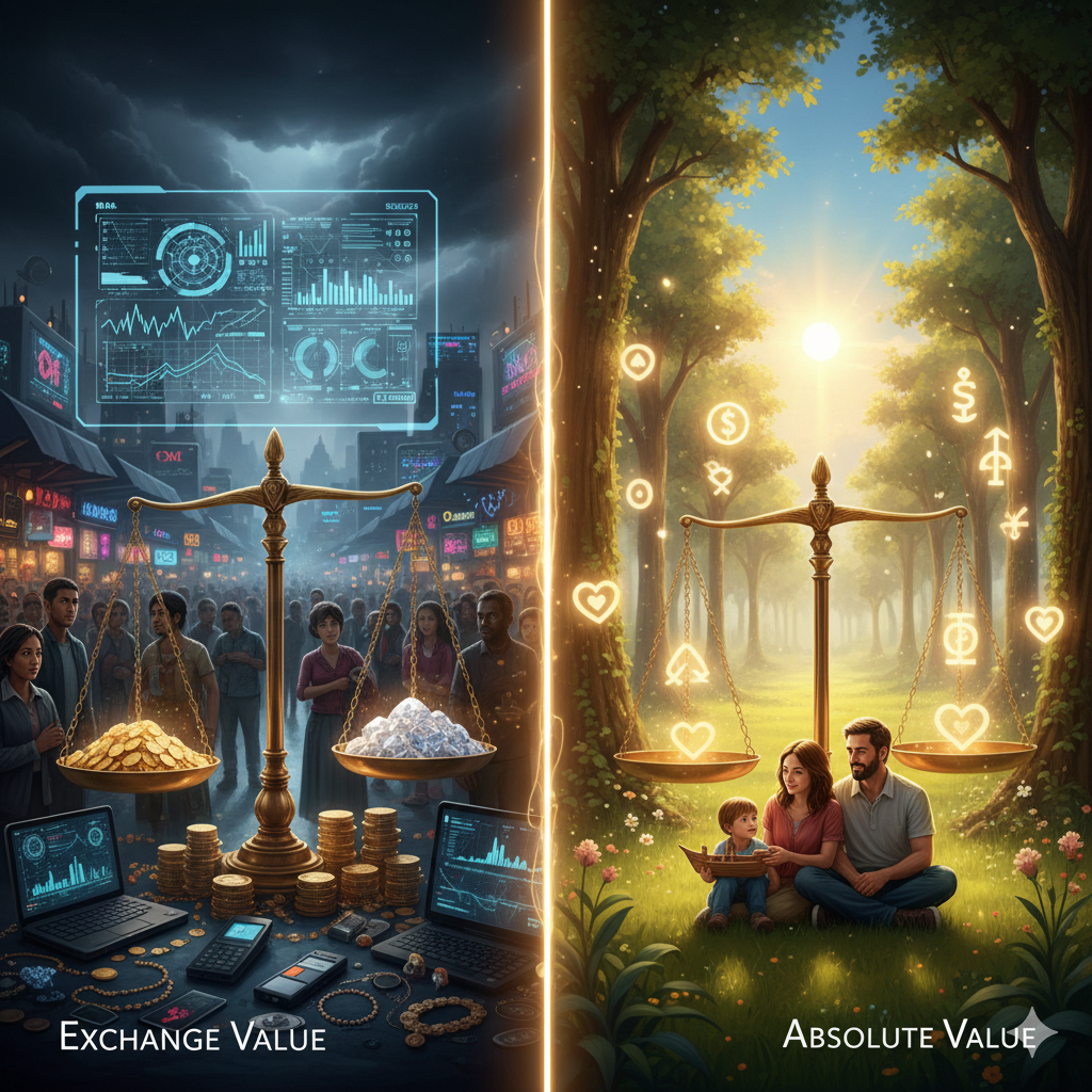 資本主義における商品の本質と富の仕組みを解説した概念図